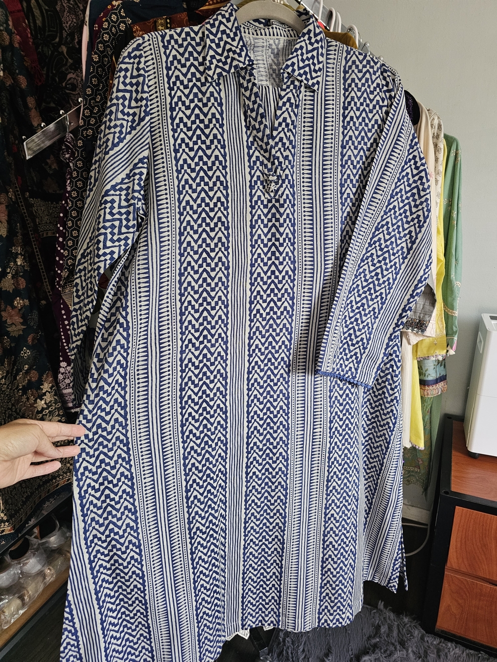 Woman Within Blue & White Long Sleeve Printed Dress